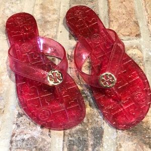 Tory Burch Thora jelly glitter pink flip flops,6.5